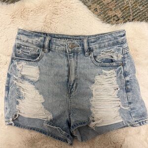 American Eagle Outfitters Light Blue Distressed High Waist Shorts